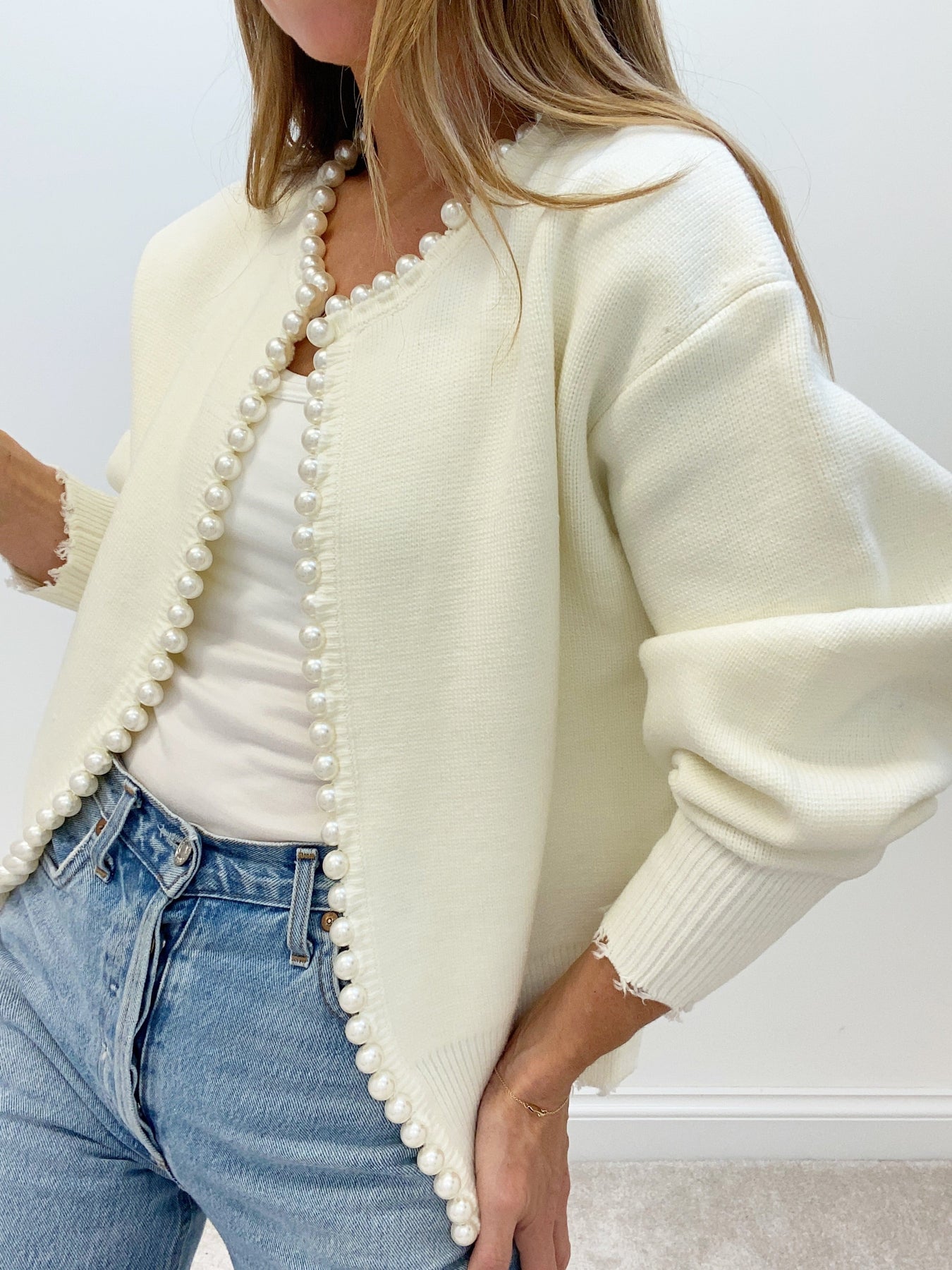 Clara | Pearl-Trimmed Elegance Cardigan