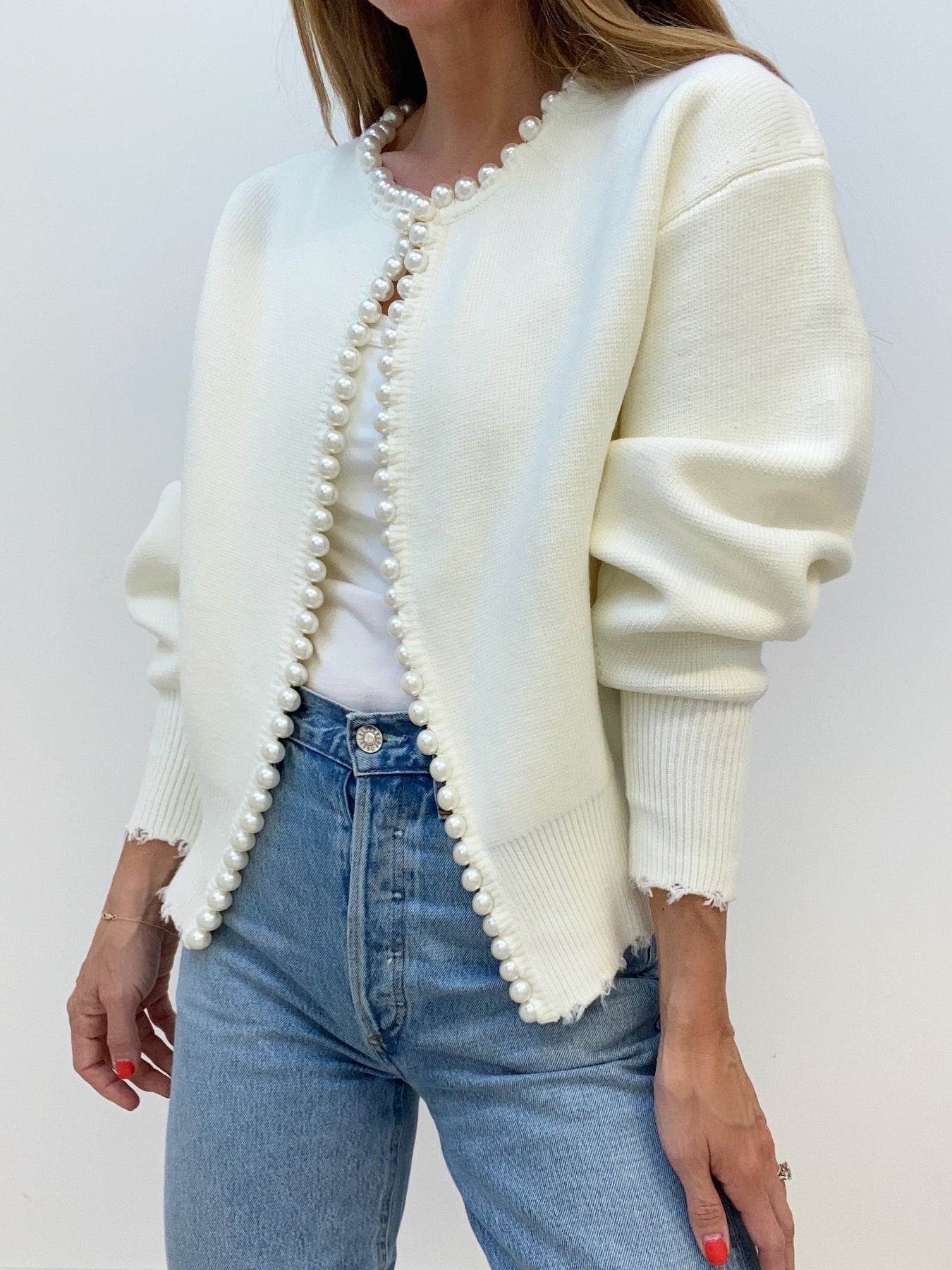 Clara | Pearl-Trimmed Elegance Cardigan