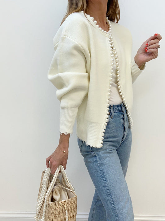 Clara | Pearl-Trimmed Elegance Cardigan