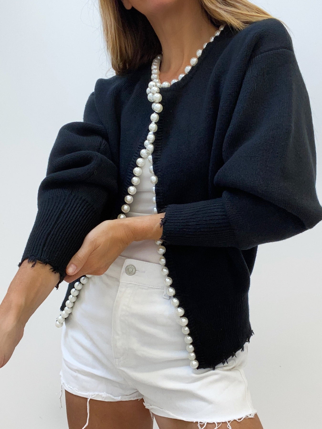 Clara | Pearl-Trimmed Elegance Cardigan